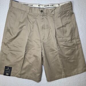 Grand Slam Men's Golf Shorts Khaki Tan Flat Front Size 36 Performance
